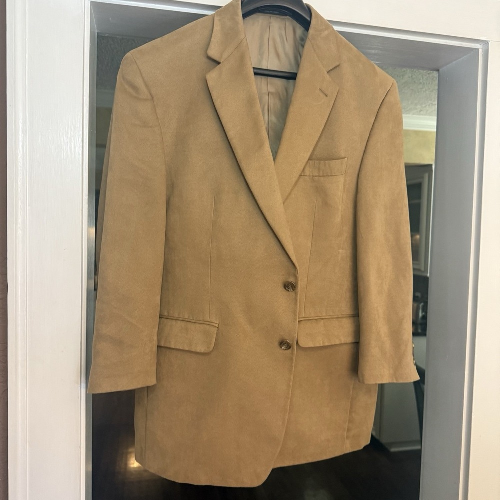 Chaps Ralph Lauren Blazer Sport Jacket Mens 44R Tan Faux Suede